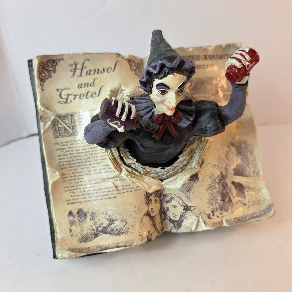 Hansel and Gretel Witch Book Figurine Brothers Grimm Fairytale Halloween Decor